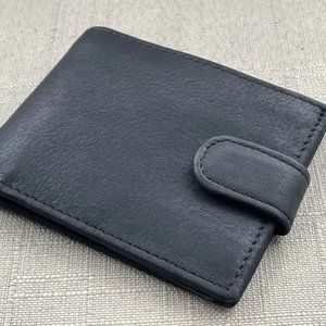 Handmade Cardholder Billfold Black Genuine Leather Purse Bifold Wallet